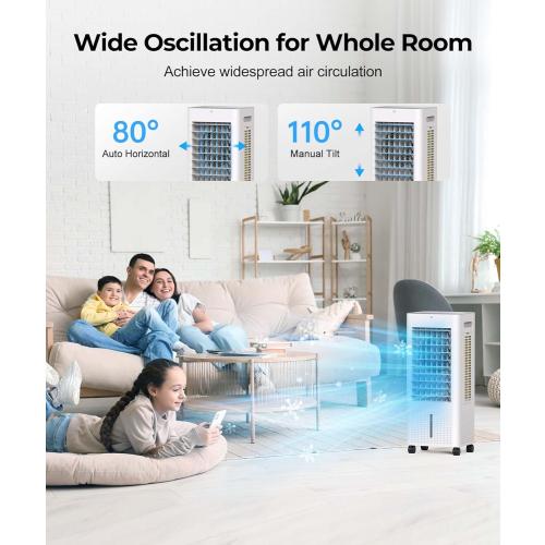 Portable Evaporative Air Cooler for Bedroom: PNTCK Swamp Cooler Fan & Humidifier with 2.1Gal Tank with, Remote, 2 Ice Packs, 3 Speeds, 3 modes, 12H Timer, Evaporative cooler for Room Indoors