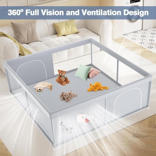 Size 79x79 Color Grey  Extra Large Baby Playpen 79×79 Inch, Playpen with 2 Zipper Door for Babies and Toddlers, Play Pen Pin Indoor Outdoor Baby Play Fence