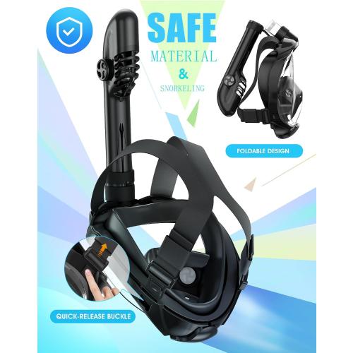 Greatever G2 Full Face Snorkel Mask with Latest Dry Top System,Foldable 180 Degree Panoramic View Snorkeling Mask with Camera Mount,Safe Breathing,Anti-Leak&Anti-Fog