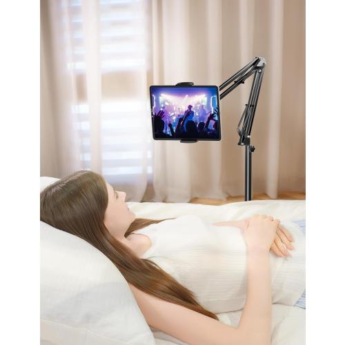 Tablet Floor Stand with 4.5LB Heavy Metal Base,Overhead Bed Phone Stand Angle Height Adjustable Holder, Universal Phone Mount for iPad iPhone Pro Air Mini, Samsung Tab, Kindle, E-Readers...