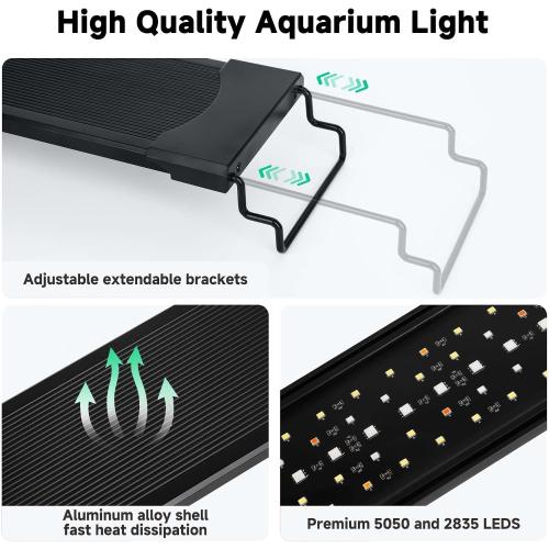 AQQA LED Aquarium Light, 24/7 Mode IP68 Waterproof Extendable Bracket Fish Tank Light, DIY Mode Full Spectrum Aquarium Plant Light, Adjustable Timer/Brightness Memory Function for 24-32 Inch Fish Tank