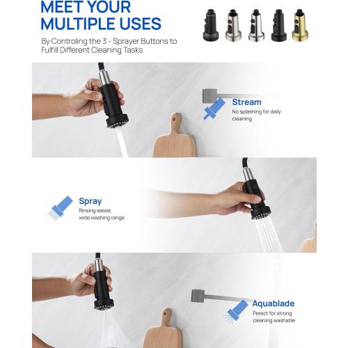 J-HVA Pull Down Kitchen Faucet Sprayer Head Replacement Part, 3 Function with 15 Adapters Pull Out Sink Sprayer Replacement Nozzle, Kitchen Faucet Head Hose Spray Tap Spout, Matte Black
