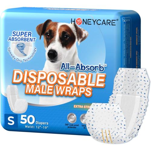 HONEY CARE All-Absorb A26 Male Dog Wrap, 50 Count, Small