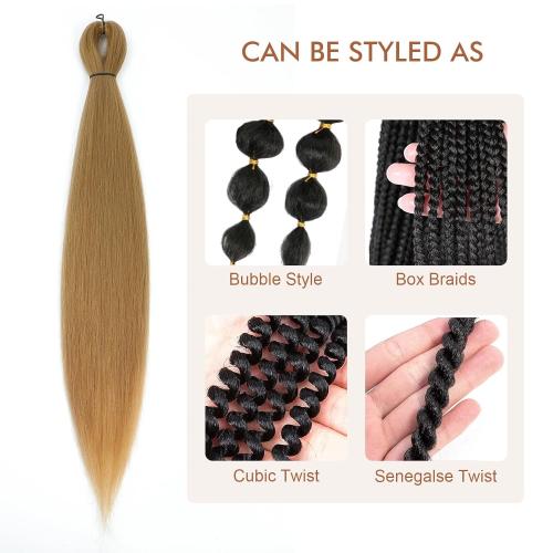 Pre-stretched Braiding Hair - 24 Inch 8 Packs Blonde Long Braiding Hair For Twist or Box Braids, Yaki Texture Hot Water Setting Synthetic Braiding Hair Extensions (24 Inch, #27-8P)