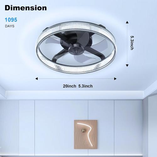 Color Black Ceiling Fans with Lights and Remote, Stepless Color Temperature Change and 6 Speeds, Flush Mount LED Ceiling Fan for Bedroom, Kids Room, Living Room - 20 Modern Ceiling Fans (Black)