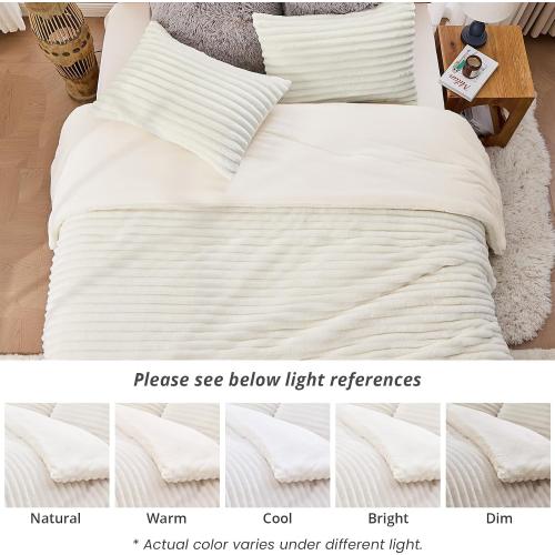 Sasttie Twin/Twin-XL Comforter Set 2 Pieces - Super Soft Fleece Comforters Twin/Twin-XL Size, 1 Luxury Warm Fuzzy Marshmallow Comforter with 1 Pillow Case, Faux Fur Bedding Set, Cream White