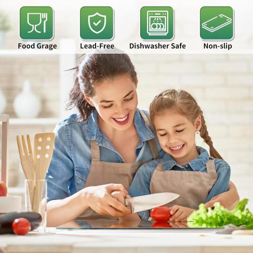 Seelenruhe Tempered Glass Cutting Board for Kitchen Counter, 12x16 inch Clear Cutting Board for Countertop, Non-Slip, Heat-Resistant, Easy to Clean, Kitchen Decoration