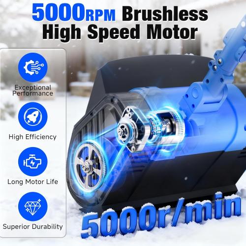 Electric Cordless Snow Shovel, 14.4-Inch | 24V | 5.0Ah Brushless Cordless Snow Blower with Battery and Charger, 26ft Throwing Distance, 5000RPM/Min, Snow Removal for Driveway/Steps/Patio/Sidewalk