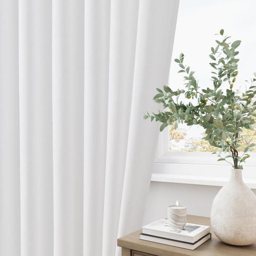 White Pinch Pleated Linen Curtains 96 Inches Long 2 Panels for Living Room Bedroom Cotton Light Filtering Semi Sheer 96 Inch Curtains Ceiling Floor Off White Pinch Pleat Drape with Hooks for Track