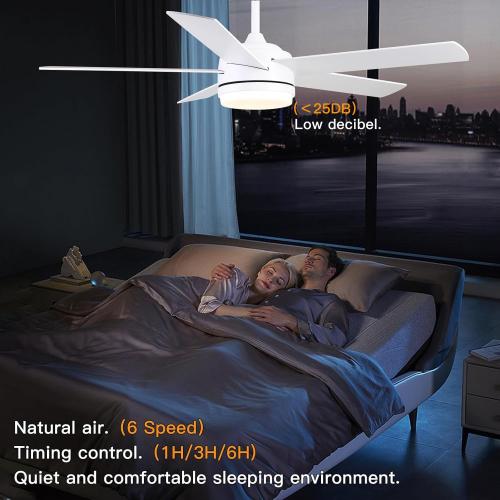 YUHAO 52 Inch White Ceiling Fan with Light and Remote Control.Noiseless,Dimmable,3CCT,6 Speeds Reversible, DC Ceiling Fans for Indoor or Covered Outdoor Use.ETL Listed may have missing accessories