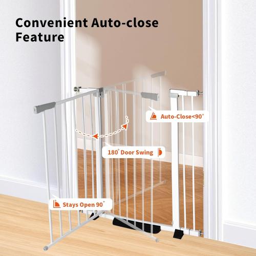 41 Tall Safety Pet Gate,Adjustable 29.92-43.71 Wide,No Drilling Pressure Mount Kit,Auto Close Cat Gate Suitable for Stairs,Doorways,White (29.92-43.71 W)