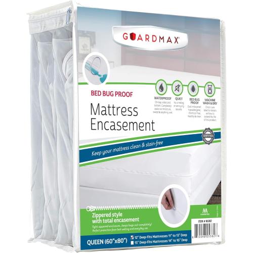 Guardmax Jersey Knitted Queen Zippered Mattress Encasement - Waterproof & Bed Bug Proof Mattress Protector - Comfortable, Soft, and Noiseless Zippered Bedding - Dust Mite Proof (60 x 80 x 12)