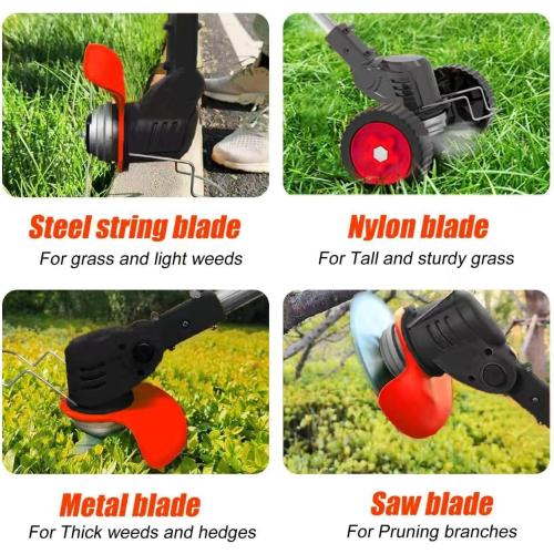 21V Electric Weed Wacker Cordless Weed Eater Battery Powered String Trimmer Battery Operated,3 in 1 Grass Trimmer/Brush Cutter/Lawn Edger, Metal Blades,Wheels, Stringless Weed Trimmer for Garden Yard