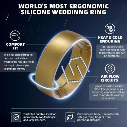 Egnaro Men's Silicone Rings 8mm Wide 2.2mm Thick Rubber Wedding Bands, 1/4/5/6/7 Multipack of Breathable Patent-Pending Design