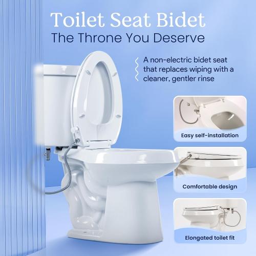 CLEAR REAR Elongated Bidet Toilet Seat – Non Electric Attachment for Toilets, Easy to Install Self Cleaning, Rear & Feminine Wash Nozzles, Adjustable Water Sprayer, Eco Friendly Hygienic Upgrade
