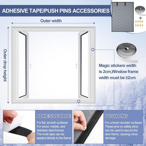 63 x 47 Inch Window Insulation for Winter, Thermal Window Cover 3 Layer with Oxford Cloth Thicken Cotton Filled, Roll-up Insulation Blanket Kit with Hook & Loop for Bedroom Attic to Keep Heat Warm