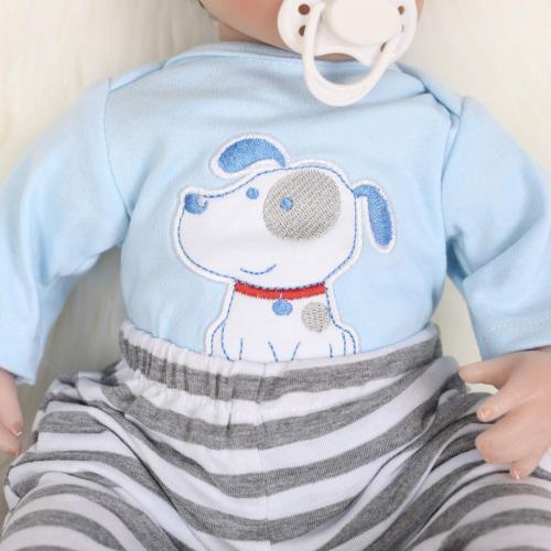 ENADOLL Reborn Baby Doll Realistic Silicone Vinyl Baby Blue Dog Boy 16 inch Weighted Soft Body Lifelike Doll Gift Set for Ages 3