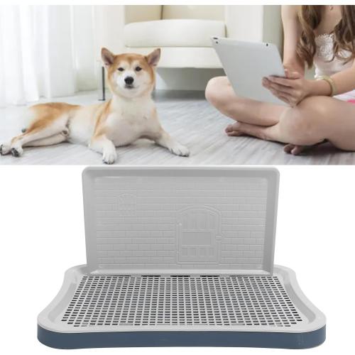 Puppy Potty Training Tray,Portable Puppy Mesh Training Potty Dog Training Toilet with Wall Column Removable Pee Pad Tray for Large Small Medium Pets (Dark Blue)