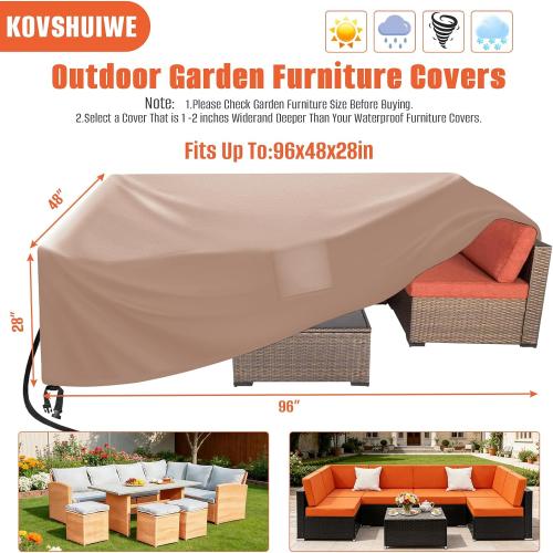 Rectangular Patio Table Cover, Waterproof, Khaki | Kovshuiwe Garden Furniture Covers for Shade and Rain Protection Fits Outdoor Dining Table and Chairs Furniture