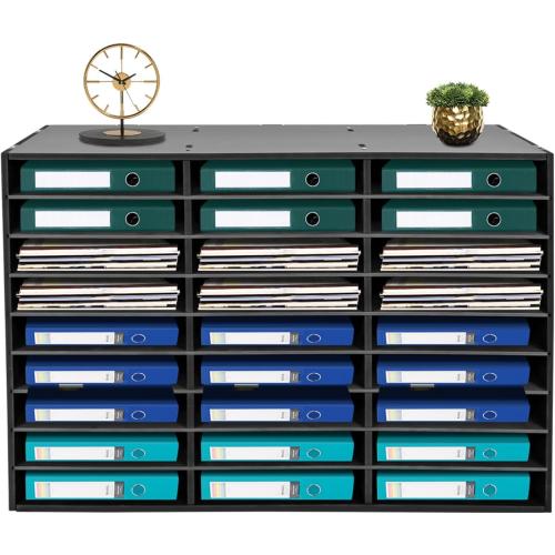27 Organizer, Desktop File Sorter Mail Center Paper Storage Cabinet Classroom Mailbox for Files Documents Papers Magazines(White) (Black 27Slots 1)
