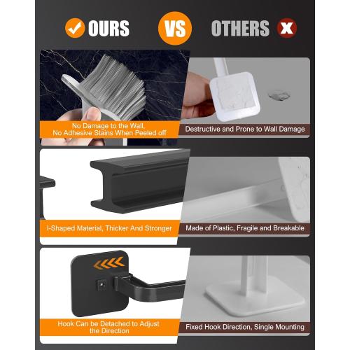 Hat Rack for Hat Storage (4-Pack), Multi-Purpose Hat Organizer, Strong Adhesive Hat Hooks for Wall Organizer for Baseball Caps, Two Mounting Options Hook, Black