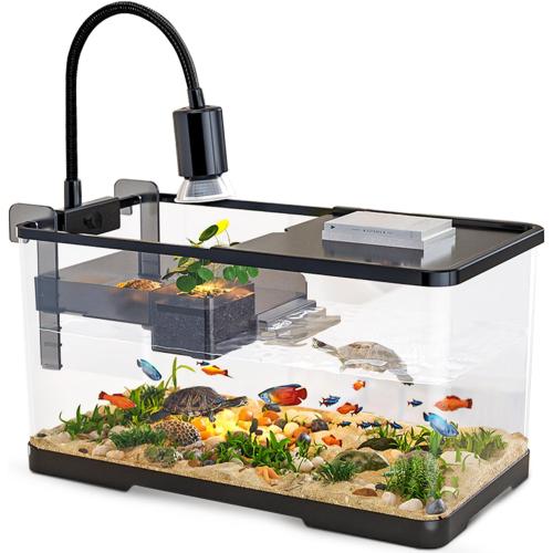 (Tank   Light   Filter   Filter Balls) Turtle Tank Kit, Turtle Tank Starter Kit,Bottom Drainage, Multi-Function Areas for Turtles, Crabs,Fishes, Amphibians,Reptiles. (21.65 × 12.28 × 12.28 Inch)