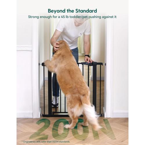 Babelio Extra Wide Baby/Dog Gate PressGuard P7, 29-55 Auto Close for The House and Doorway, Safety Pressure Mounted Pet Door, NO Need Tools and Drilling, Black