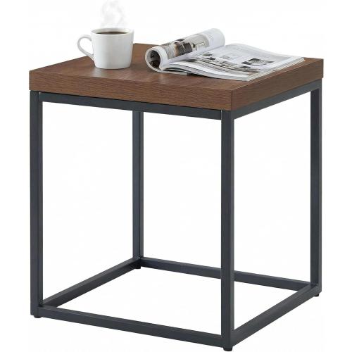 CENSI Modern Square End Table, 18 Walnut Side Table for Living Room, Extra Thick 1.6 Wood Top & Metal Frame, Sturdy Industrial Nightstand Accent Furniture(Dark Walnut)