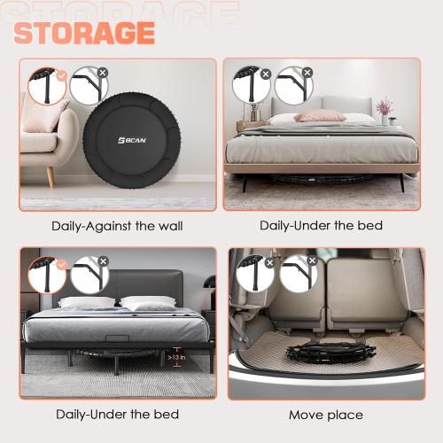 BCAN Adult Mini Trampoline, 48 Fitness Trampoline with Bungees, U Shape Adjustable Foam Handle, Stable & Quiet, Indoor Outdoor Workout-Black