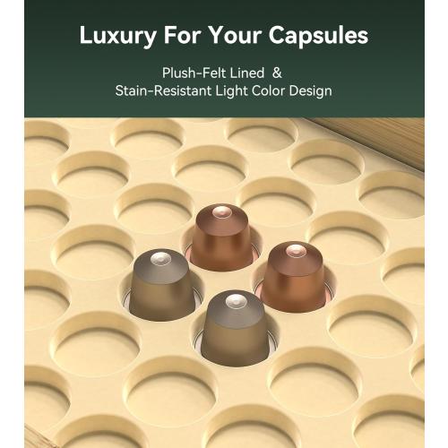 for Nespresso Original Capsules - Bamboo Coffee Pod Drawer Holder - 48 OriginalLine Pods Organizer (14.5D x 11.7W x 3.2”H)