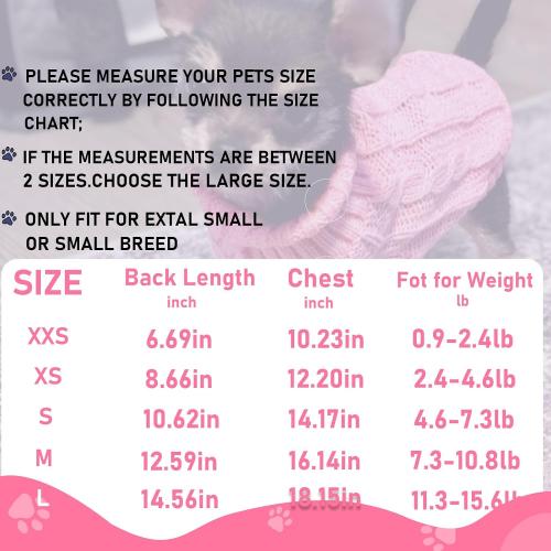 Kallfir's cutie XXS Dog Sweater, 2 Pieces Turtleneck Knitted Chihuahua Sweater Yorkie Teacup Dog Clothes Small Dogs Girl Winter Warm Sweaters Pet Cat Sweater Cold Weather Puppy Clothes XX-Small