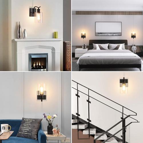 HOXIYA 2 Pack Matte Black Bathroom Vanity Light, Farmhouse Industrial Modern Wall Sconce Lighting Fixtures with Clear Glass Shade for Hallway Entryway Bathroom