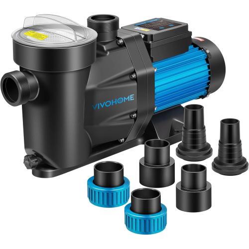 VIVOHOME 1.5HP 6360GPH Self-Priming Pool Pump with Timer, 115V for In/Above Ground Pools, 1.5 PVC Pipe & Hose Fittings w/Strainer Basket