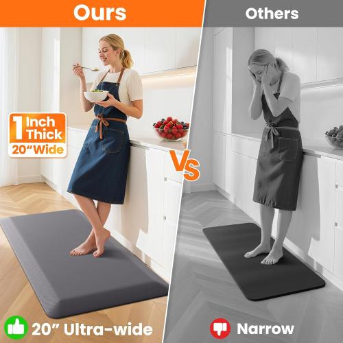 1-Inch Thick Anti-Fatigue Mat for Kitchen and Standing Desk, 20x39, Grey | Extra-thick cushioning, water-resistant surface, stain-resistant, easy to clean, non-slip bottom, kitchen floor, office