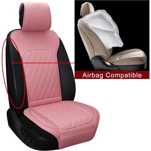 Front Car Seat Covers - Leather Seat Covers with Storage Pocket and Two Belt Pads, Anti-Slip Waterproof Universal Seat Covers for Cars Fit Cars Trucks SUV(Pink,2 Pack)