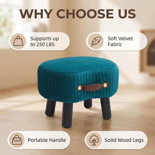Foot Stools Small, Ottomon with Handle, Velvet Footrest Ottoman