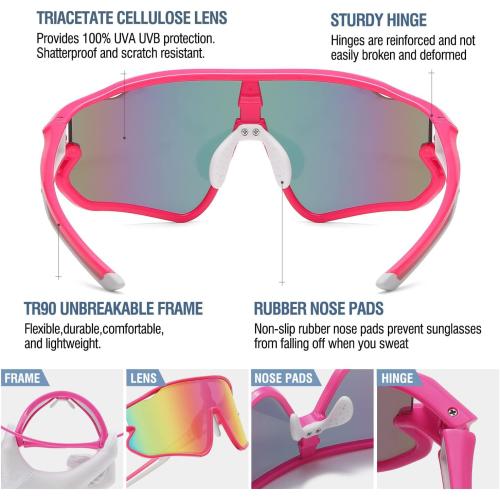 Pink DUCO Kids Sunglasses Youth Baseball Sun Glasses Lightweight TR90 Frame UV400 Sports Cycling Shades for Boys Girls DK268