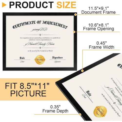 YixangDD 10 PACK Certificate Frames 8.5 x 11,Black Diploma Frame Document Frame with Clear Plexiglass,Picture Frames for Tabletop and Wall Display