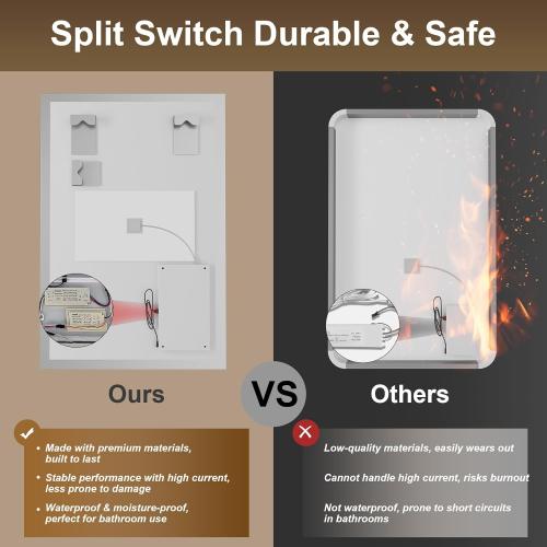 20x28 Inch LED Bathroom Mirror with Lights, Backlit   Front Lit, Dimmable Wall Bathroom Mirror with Led Lights, Anti-Fog, Tempered Glass, 3 Colors, Memory(Horizontal/Vertical)