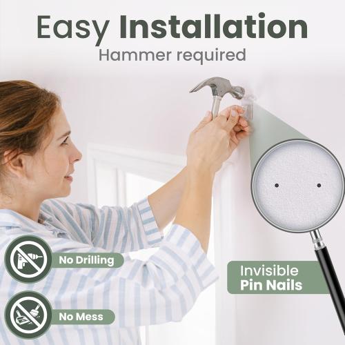 No Adhesive Heavy Duty Curtain Rod Holders with Wide Hook, 5X Stronger Than Adhesive Curtain Rod Hooks,Tension Curtain Rod Bracket for Wall with Pin Guide, Curtain Wall Mount (4 Pack, for 0.75 Rods)