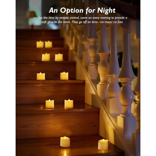 Homemory 400  Hour Timer Remote Control Flameless Votive Candles, Battery Operated LED Tea Lights in Warm White for Outdoor, Table, Halloween, Christmas-Ivory Base