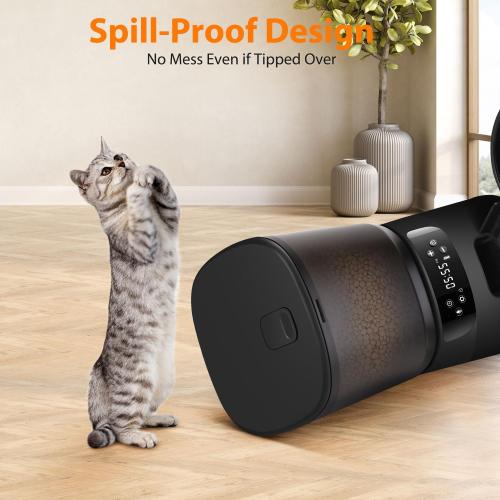 Automatic Cat Feeders for Two Cats, 5L/20 Cups Double Automatic Cat Food Dispenser with 2 Stainless Bowls, Timer Setting 20 Portions 6 Meals Per Day, 10s Meal Call (Black)