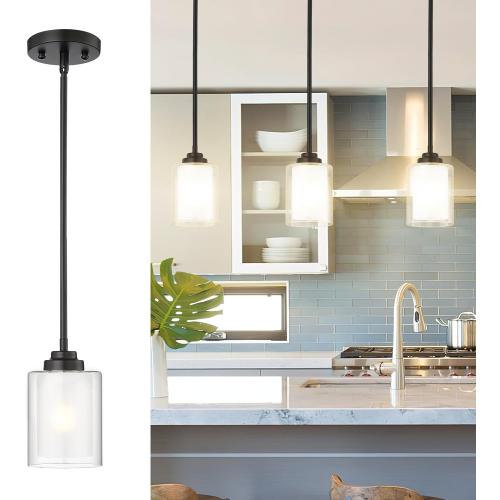 TENGXIN Modern Pendant Light, Matte Black Pendant Lights Kitchen Island,Farmhouse Pendant Lighting for Dining Room Bedroom Bar Office,TXPLBK02
