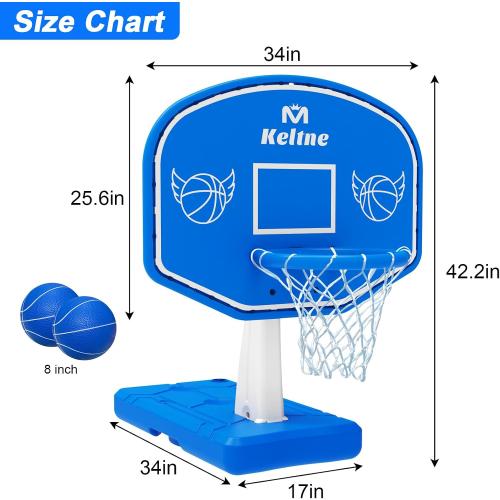 LED Pool Basketball Hoop Poolside, Super Bright Large Solar Powered Basketball Hoop for Pool, Swimming Pool Basketball Game Toys with Lengthen Sturdy Base for Kids Adults, Includes 2 Balls and Pump