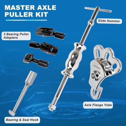 Rear Axle Bearing Remove Puller Tool Kit, Slide Hammer and Bearing Remover Set with Slide Hammer Yoke and 3 Rear Axle Puller Adapters, 1 to 2-7/8 IDs