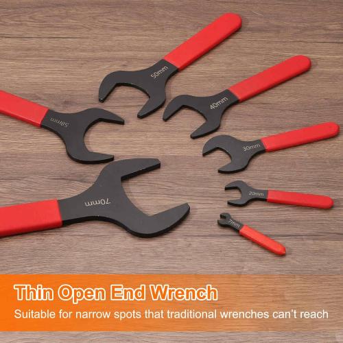 HARFINGTON Single Open End Wrench 35mm Metric 15 Degree Offset Angle U-Shaped Open Ended Spanner Small Flat Head Blackening Wrench with Red Shank for Automotive Repair Furniture Assembly