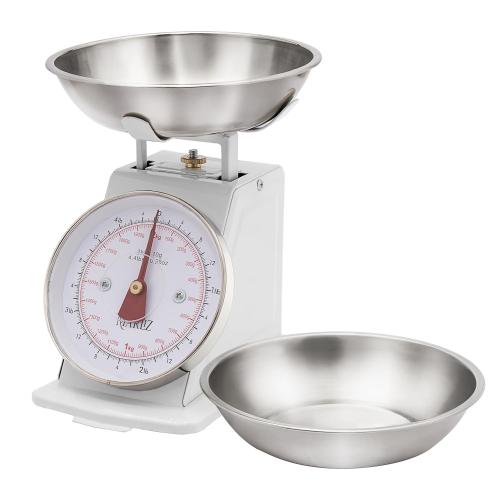 MARLIZ Small Retro Kitchen Scale 4.4Lb/2Kg with 2 Bowls White | Mechanical Dial Scale | Vintage Kitchen Scale