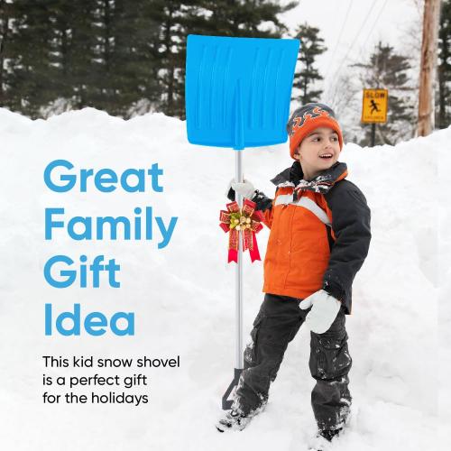 Superio Kids Snow Shovel Plastic Small Shovel for Snow Removal with Wooden Handle Heavy Duty 12 Blade, Blue 3 Pack