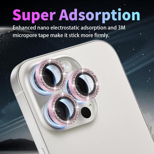 Camera Lens Protector for iPhone 14 Pro/iPhone 14 Pro Max, Individual Tempered Glass Aluminum Alloy Ring Lens Cover with Installation Tray Fit for iPhone 14 Pro/14 Pro Max Diamond Pink