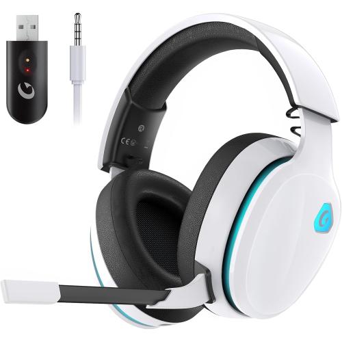 Gtheos 2.4GHz Wireless Gaming Headset for PS5, PS4 Fortnite & Call of Duty/FPS Gamers, PC, Nintendo Switch, Bluetooth 5.3 Gaming Headphones with Noise Canceling Mic, Stereo Sound, 40 Hr Battery -White